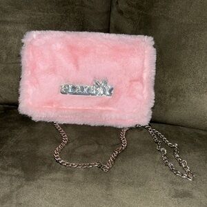 Pink Faux Fur Chain Bag